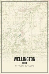 Retro US city map of Wellington, Ohio. Vintage street map.