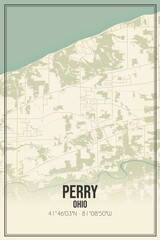 Retro US city map of Perry, Ohio. Vintage street map.