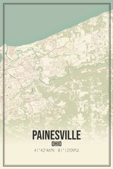 Retro US city map of Painesville, Ohio. Vintage street map.