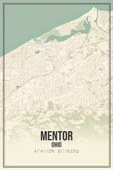 Retro US city map of Mentor, Ohio. Vintage street map.