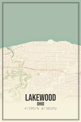 Retro US city map of Lakewood, Ohio. Vintage street map.