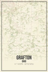 Retro US city map of Grafton, Ohio. Vintage street map.