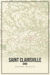 Retro US city map of Saint Clairsville, Ohio. Vintage street map.