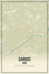 Retro US city map of Sardis, Ohio. Vintage street map.