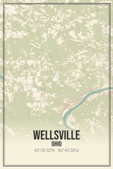 Retro US city map of Wellsville, Ohio. Vintage street map.