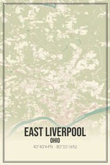 Retro US city map of East Liverpool, Ohio. Vintage street map.