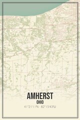 Retro US city map of Amherst, Ohio. Vintage street map.