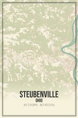 Retro US city map of Steubenville, Ohio. Vintage street map.
