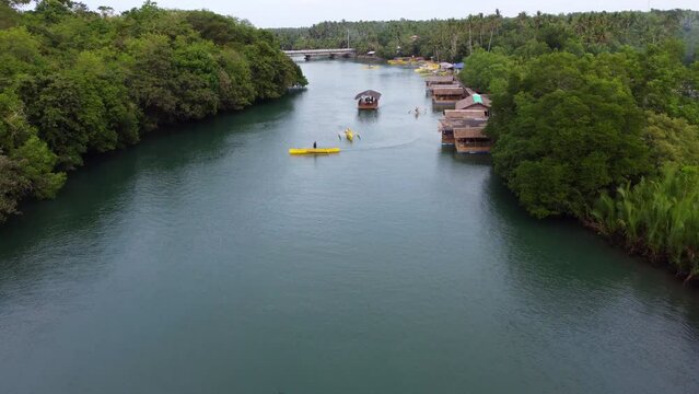 Floating nipa hut on Balingasay River in Bolinao, Philippines – Aerial View