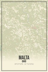 Retro US city map of Malta, Ohio. Vintage street map.