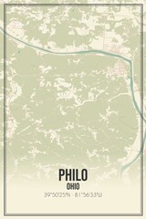 Retro US city map of Philo, Ohio. Vintage street map.