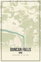 Retro US city map of Duncan Falls, Ohio. Vintage street map.