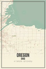Retro US city map of Oregon, Ohio. Vintage street map.
