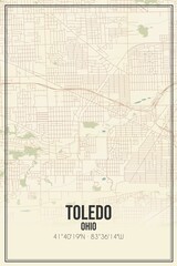 Retro US city map of Toledo, Ohio. Vintage street map.