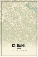 Retro US city map of Caldwell, Ohio. Vintage street map.