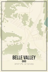 Retro US city map of Belle Valley, Ohio. Vintage street map.