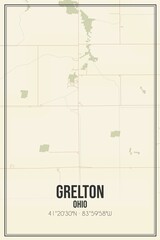 Retro US city map of Grelton, Ohio. Vintage street map.