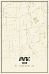 Retro US city map of Wayne, Ohio. Vintage street map.