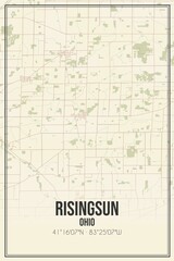 Retro US city map of Risingsun, Ohio. Vintage street map.