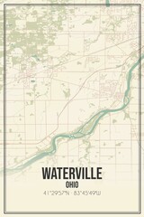 Retro US city map of Waterville, Ohio. Vintage street map.