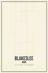 Retro US city map of Blakeslee, Ohio. Vintage street map.