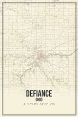 Retro US city map of Defiance, Ohio. Vintage street map.