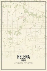 Retro US city map of Helena, Ohio. Vintage street map.