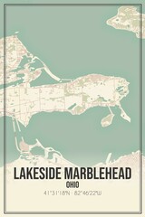 Retro US city map of Lakeside Marblehead, Ohio. Vintage street map.