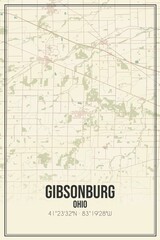 Retro US city map of Gibsonburg, Ohio. Vintage street map.