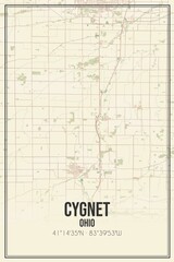 Retro US city map of Cygnet, Ohio. Vintage street map.