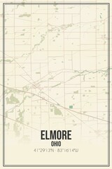 Retro US city map of Elmore, Ohio. Vintage street map.