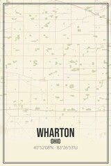 Retro US city map of Wharton, Ohio. Vintage street map.