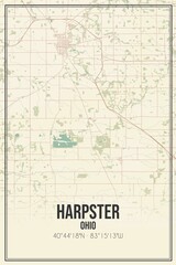 Retro US city map of Harpster, Ohio. Vintage street map.