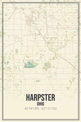 Retro US city map of Harpster, Ohio. Vintage street map.