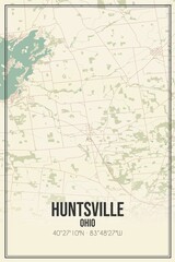 Retro US city map of Huntsville, Ohio. Vintage street map.