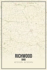 Retro US city map of Richwood, Ohio. Vintage street map.