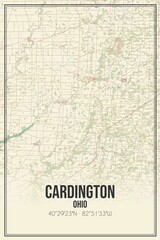Retro US city map of Cardington, Ohio. Vintage street map.