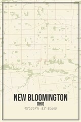 Retro US city map of New Bloomington, Ohio. Vintage street map.