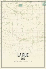 Retro US city map of La Rue, Ohio. Vintage street map.