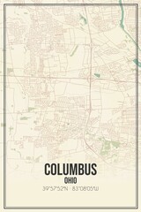 Retro US city map of Columbus, Ohio. Vintage street map.
