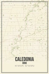 Retro US city map of Caledonia, Ohio. Vintage street map.