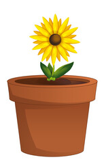 cartoon scene with clay pot with flower isolated