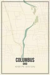 Retro US city map of Columbus, Ohio. Vintage street map.