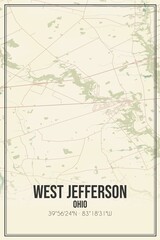 Retro US city map of West Jefferson, Ohio. Vintage street map.