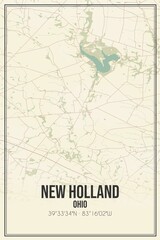 Retro US city map of New Holland, Ohio. Vintage street map.