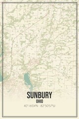 Retro US city map of Sunbury, Ohio. Vintage street map.