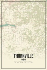 Retro US city map of Thornville, Ohio. Vintage street map.