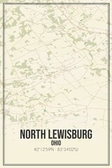 Retro US city map of North Lewisburg, Ohio. Vintage street map.