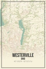 Retro US city map of Westerville, Ohio. Vintage street map.