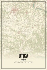 Retro US city map of Utica, Ohio. Vintage street map.